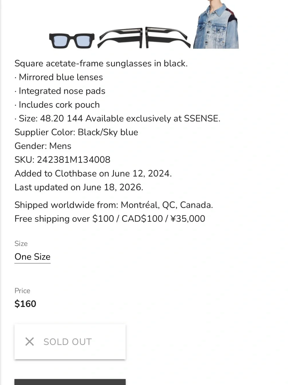 AKILA SSENSE Exclusive Square Sunglasses Black / Sky Blue New w/ Cork Case